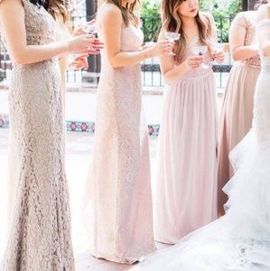 David's Bridal Long Metallic Lace Tank Dress